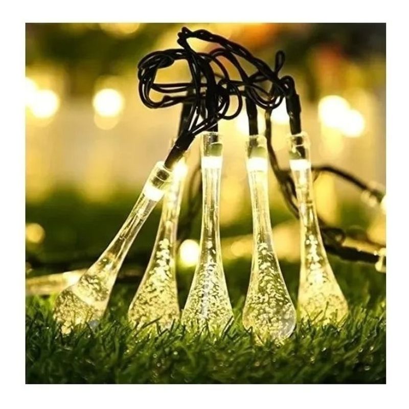 GENERICO - Guirnalda Solar Hada Gotas 20 Led 4 Metros Exterior Cálidas
