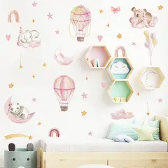 MY MOMI - Vinilo Mural Infantil Niña Bebé Globos con Animales Sticker Pared Decoración mural
