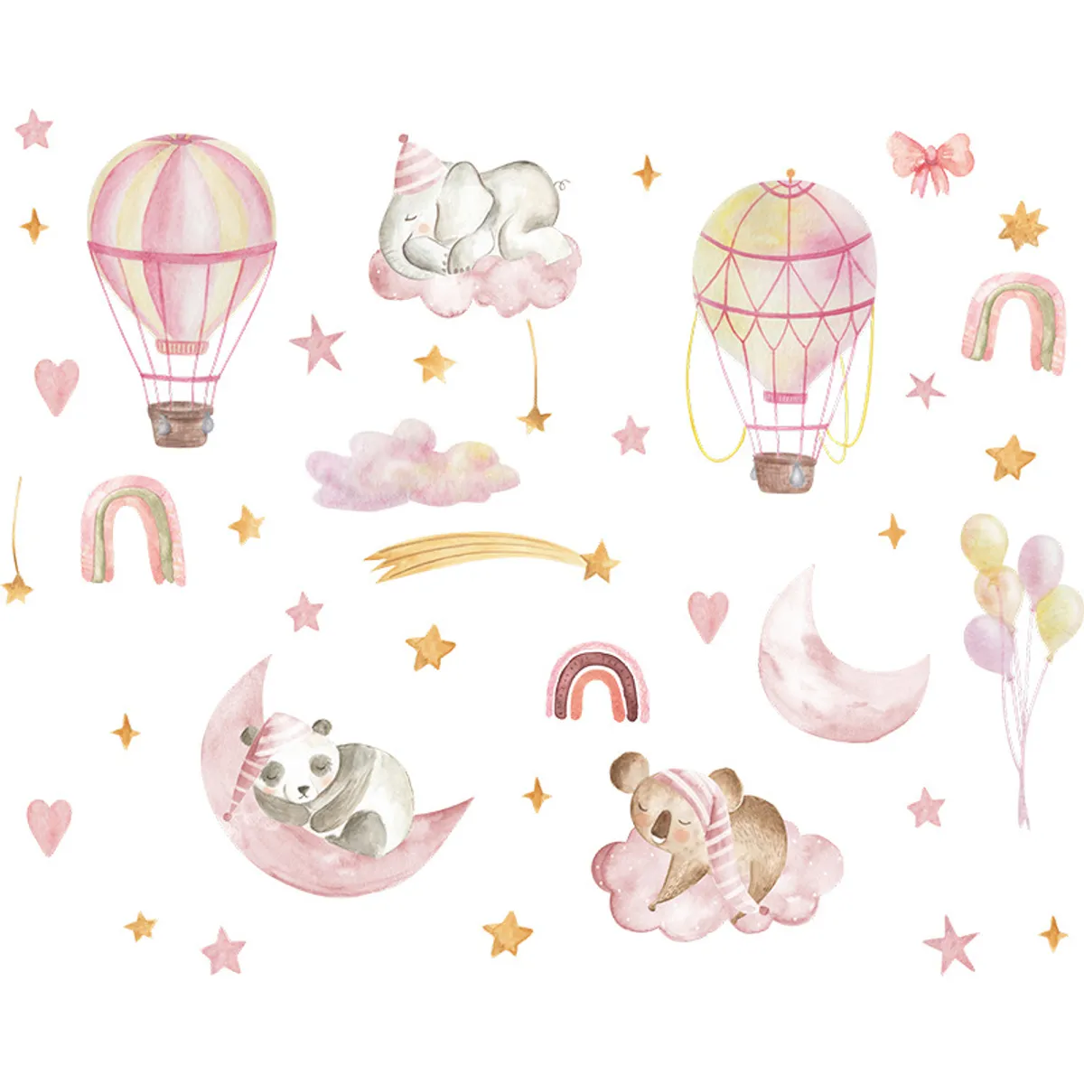 MY MOMI - Vinilo Mural Infantil Niña Bebé Globos con Animales Sticker Pared Decoración mural