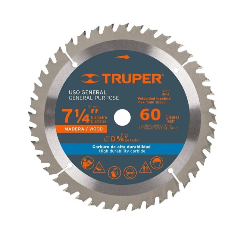 TRUPER - Disco de Sierra Circular 7 1/4 X 60 Dientes Truper Acabado Fino