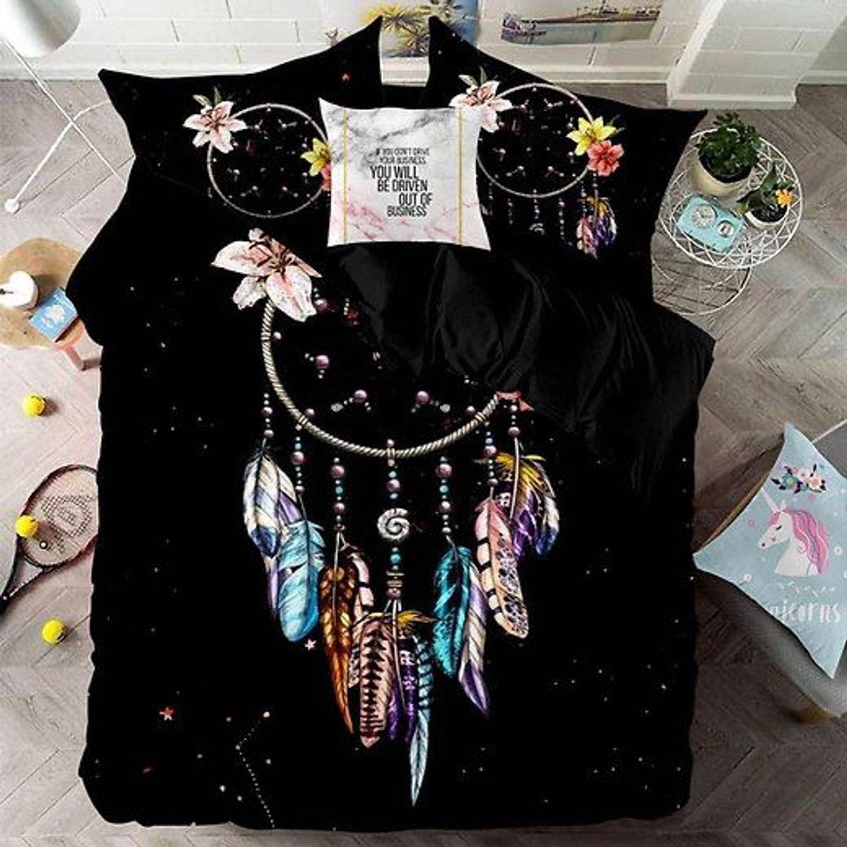 GENERICO - Cubrecama Quilt de Verano 2 Plazas -  Negro Atrapasueños 035