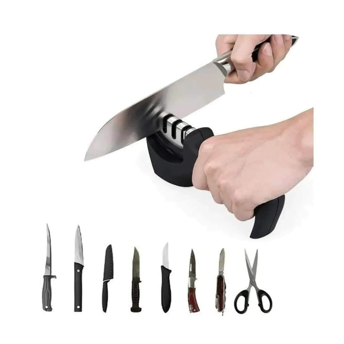 GENERICO - Afilador De Cuchillos Manual De 3 Etapas Piedra Para Afilar