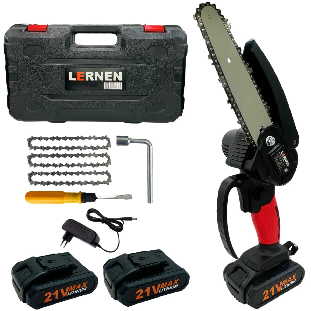 LERNEN - Motosierra Podadora Eléctrica 6 Pulgadas + 2 Baterías