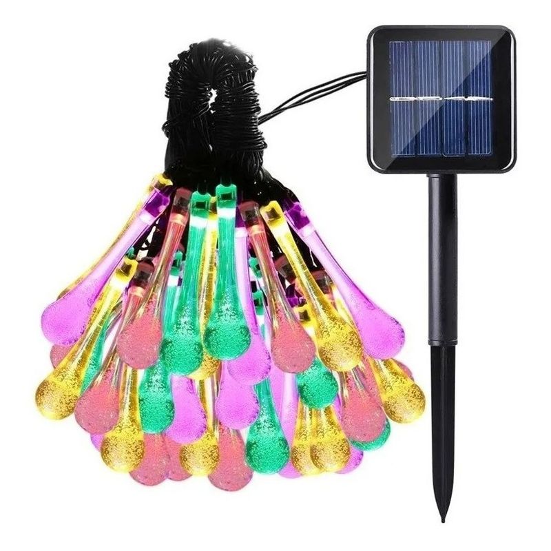 GENERICO - Guirnalda Solar Hada Gotas 20 Led 4 Metros Exterior Multicolor