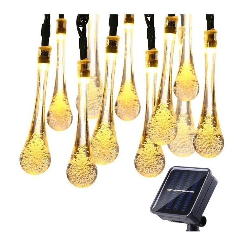 GENERICO - Guirnalda Solar Hada Gotas 20 Led 4 Metros Exterior Cálidas