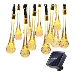 GENERICO - Guirnalda Solar Hada Gotas 20 Led 4 Metros Exterior Cálidas
