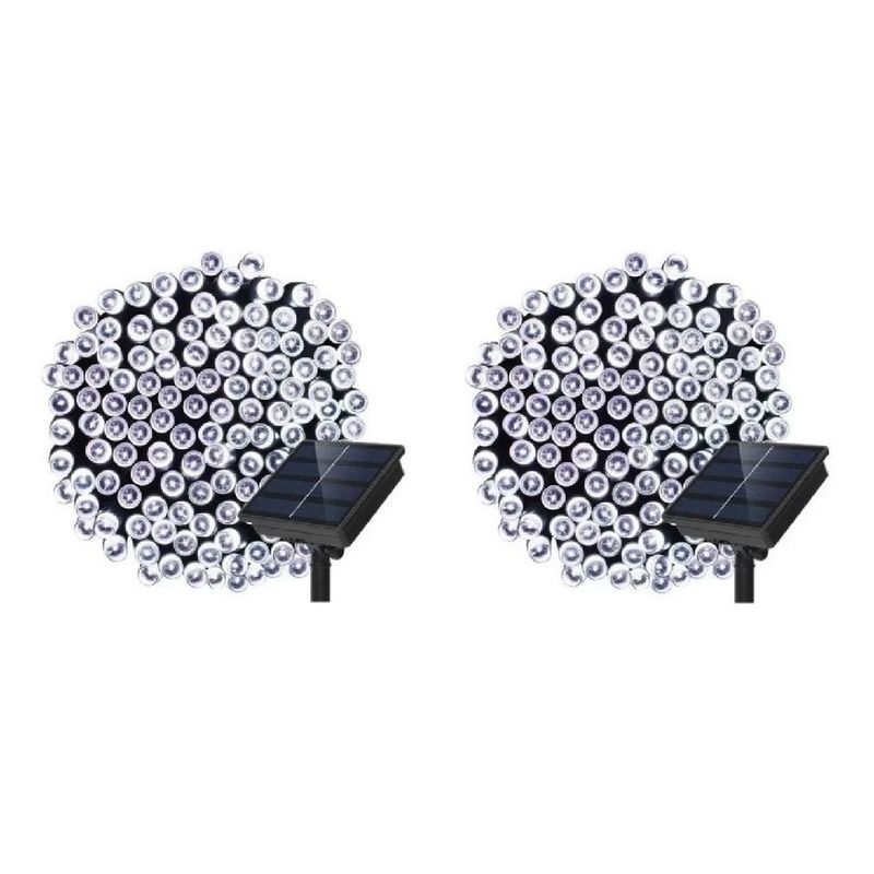 GENERICO - Pack X2 Luces Solares Navidad Guirnalda 10 Metros 100 Led Blanco Frio