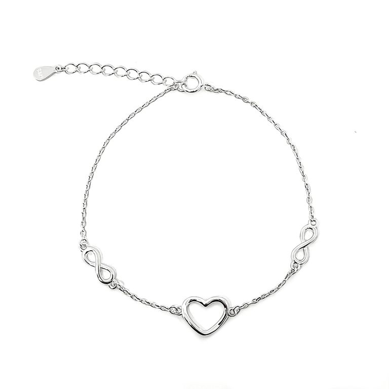 Pulsera Corazon Infinito Plata Fina 925 Plateado TALLA UNICA