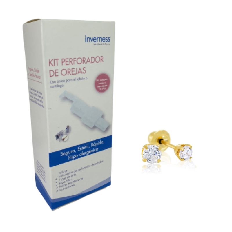 GENERICO - Perforador de orejas Par de Aros Circón Bañada en Oro 24 kt Piercing