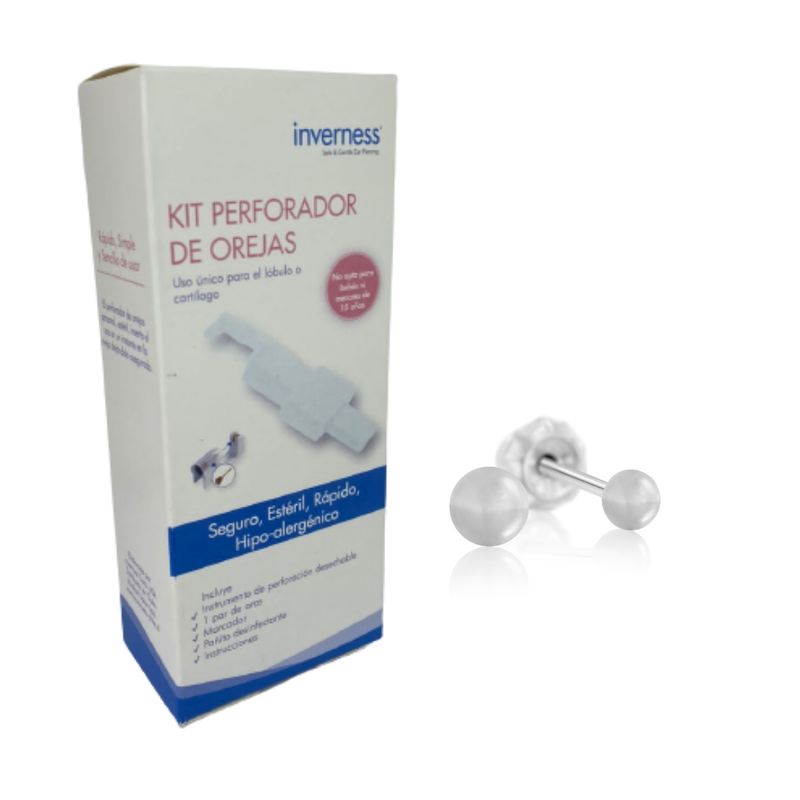 GENERICO - Perforador de orejas par de Aros Bolita Plateada Philippa Joyas piercing