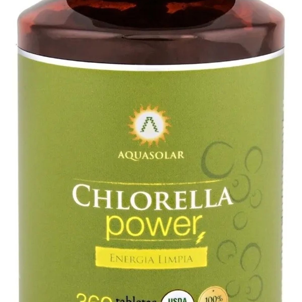 AQUASOLAR - Chlorella Power Aq 1 Frasco 360 Tabs Organic.