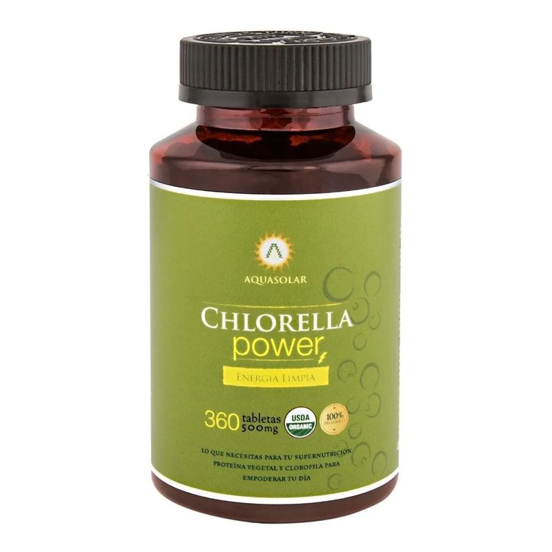 AQUASOLAR - Chlorella Power Aq 1 Frasco 360 Tabs Organic.