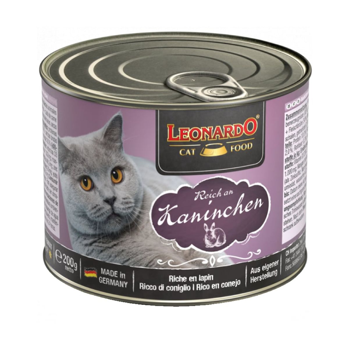 CAT FOOD LEONARDO - Alimento Leonardo Conejo, Pack x 6 Latas 200gr