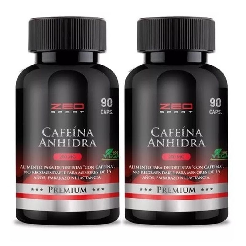 GENERICO - Pack 2 Cafeina Anhidra 200mg Zeo 180 Cápsulas  2x90