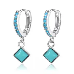GENERICO - Aros argolla turquesa plata 925 joya juvenil mujer