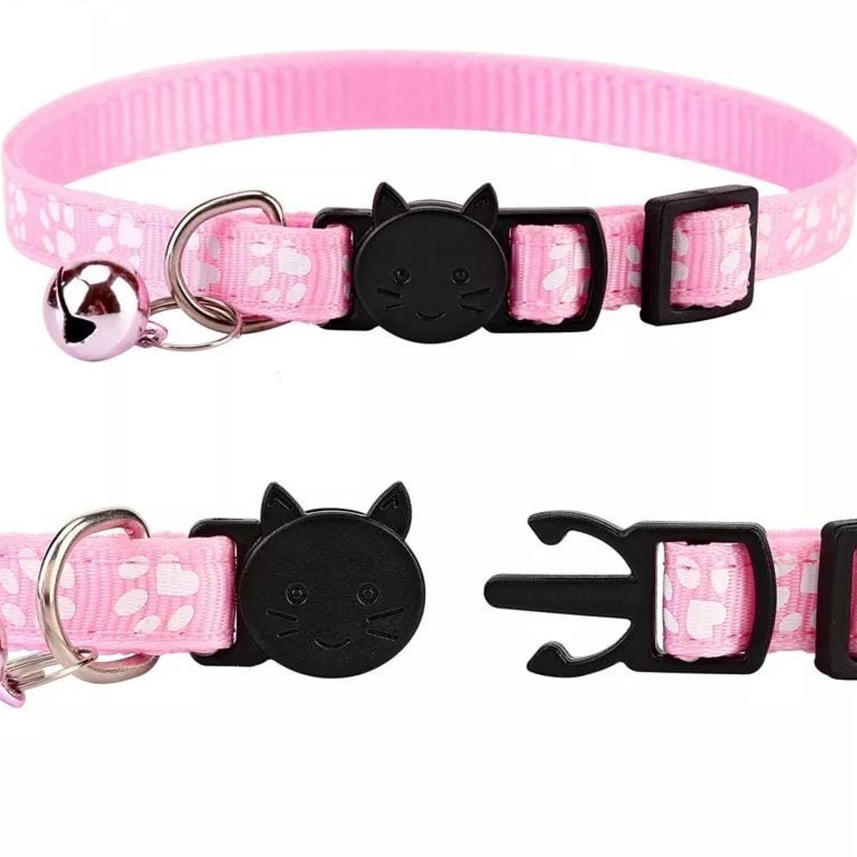 GENERICO - Collar Para Gato Anti Ahorque Ajustable Rosa Con Cascabel