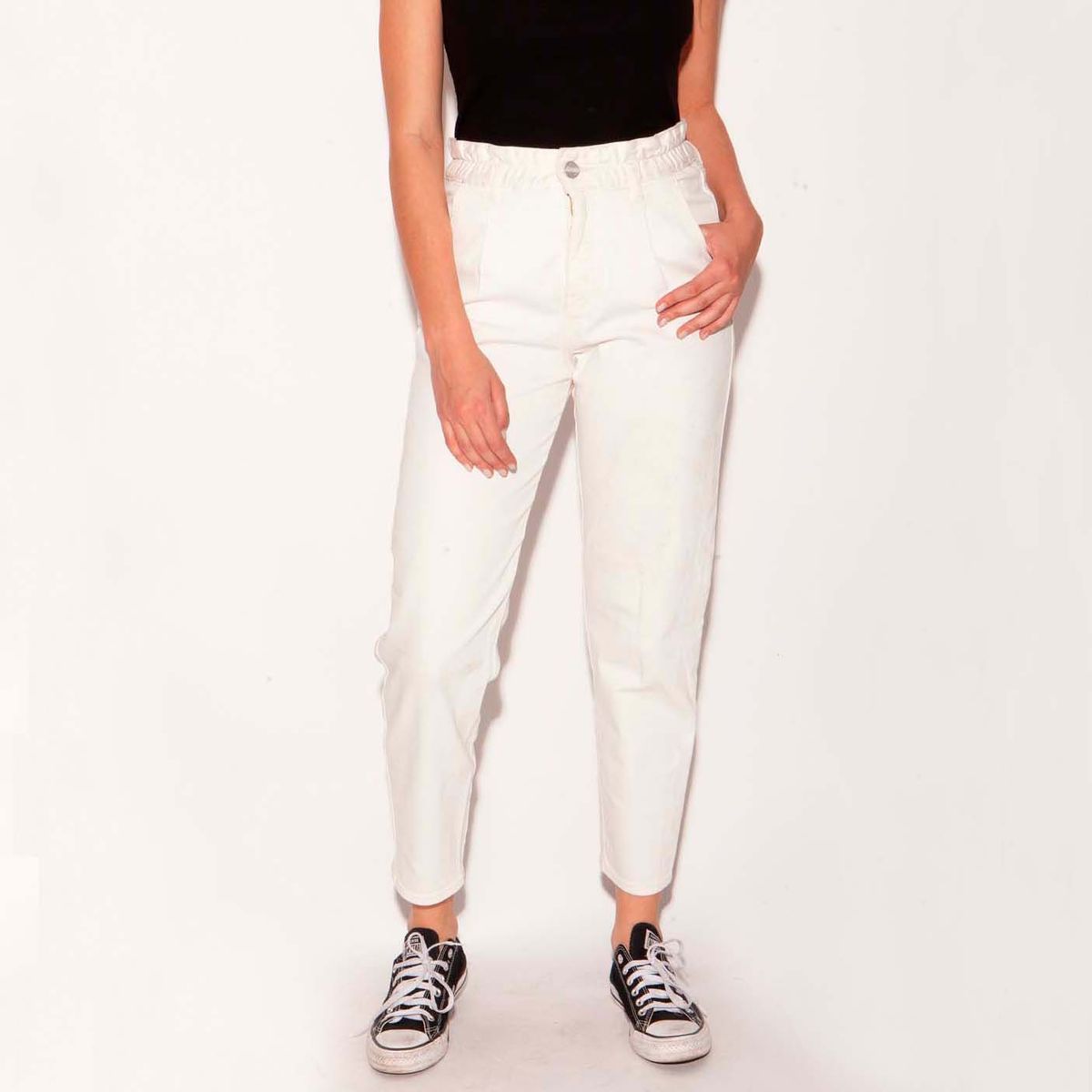 MOMCHIC - Jeans Flare Paper Bag Crudo