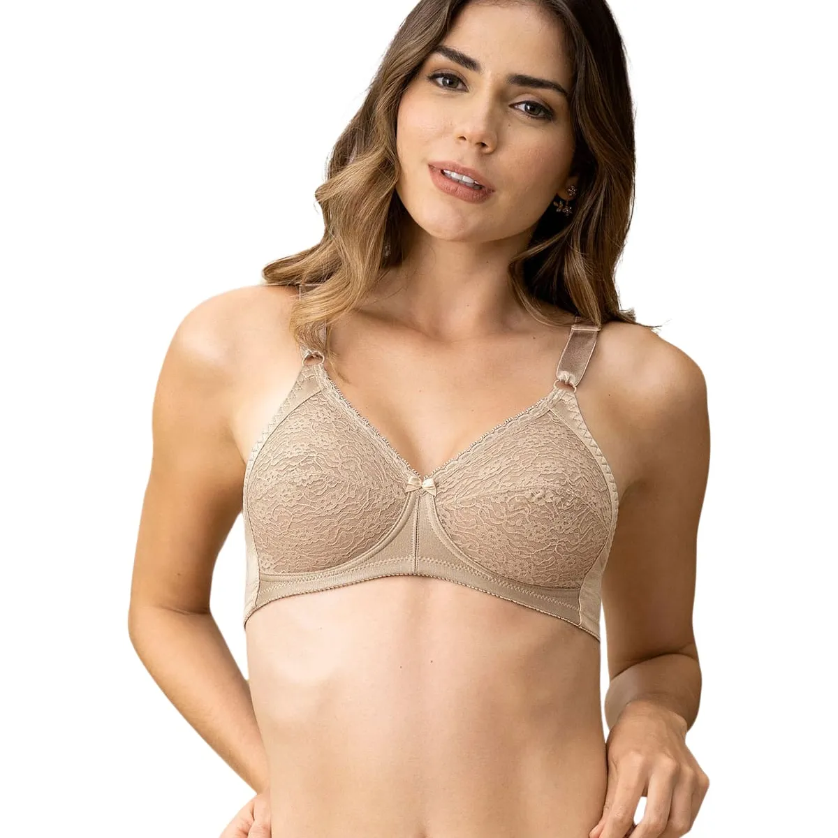 LEONISA - Sostén clásico sin arco con copas en encaje 01176 Café Claro