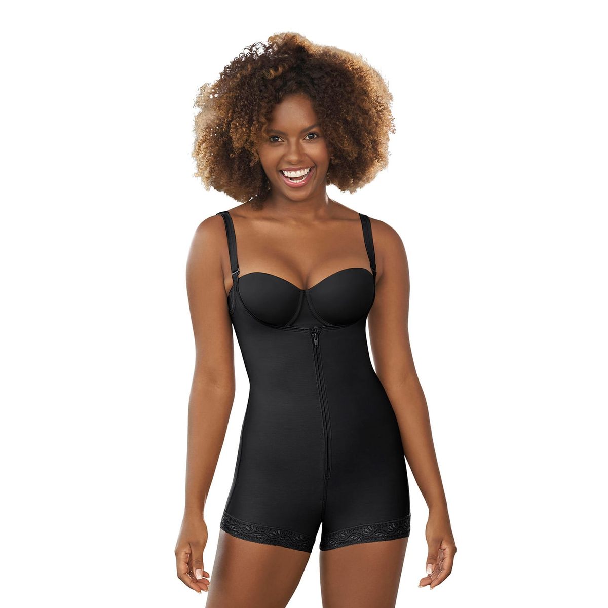 LEONISA - Faja estilo body de control fuerte que realza los glúteos 018678N Negro