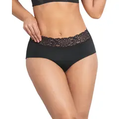 LEONISA - Calzón hípster en tela ultraliviana con franja de encaje 012960 Negro