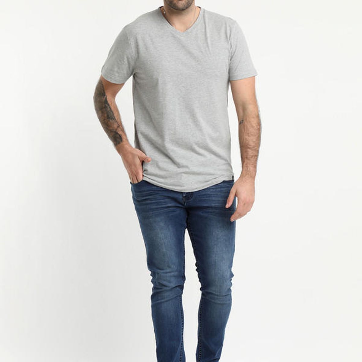 POTROS - Polera Cuello V Gris POTROS