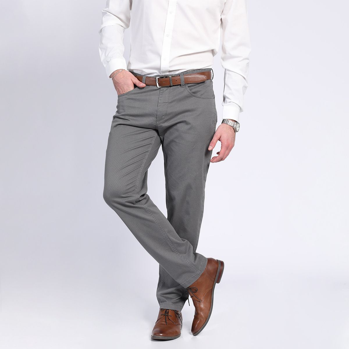 POTROS - Pantalón Gabardina Microprint 5 Bolsillos Gris POTROS