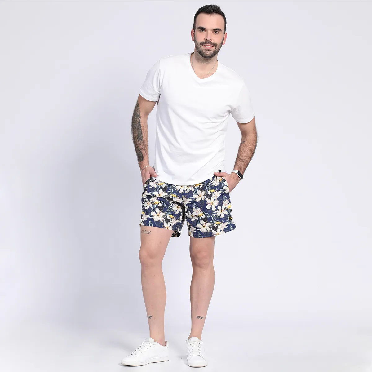 POTROS - Polera Manga Corta Cuello V Hombre Blanco Algodón POTROS