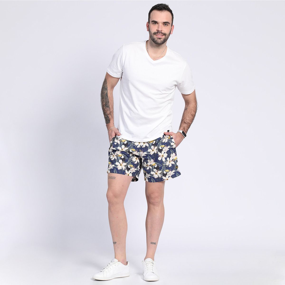 POTROS - Polera Manga Corta Cuello V Hombre Blanco Algodón POTROS