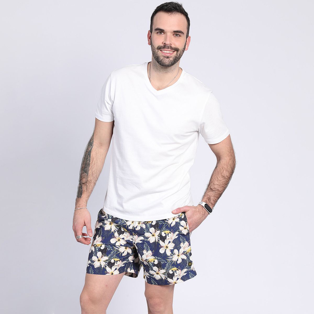 POTROS - Polera Manga Corta Cuello V Hombre Blanco Algodón POTROS