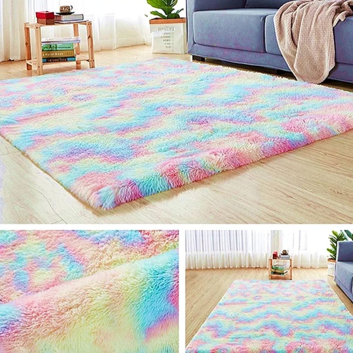 GENERICO - Alfombra peluda tipo Shaggy 240cm x 200cm Fucsia Arcoiris