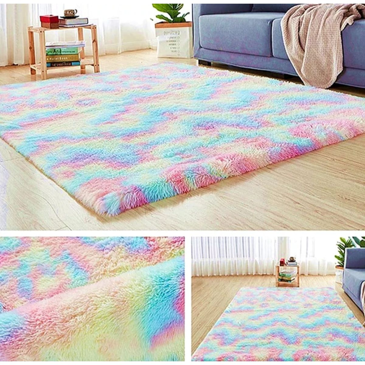 GENERICO - Alfombra peluda tipo Shaggy 240cm x 200cm Fucsia Arcoiris