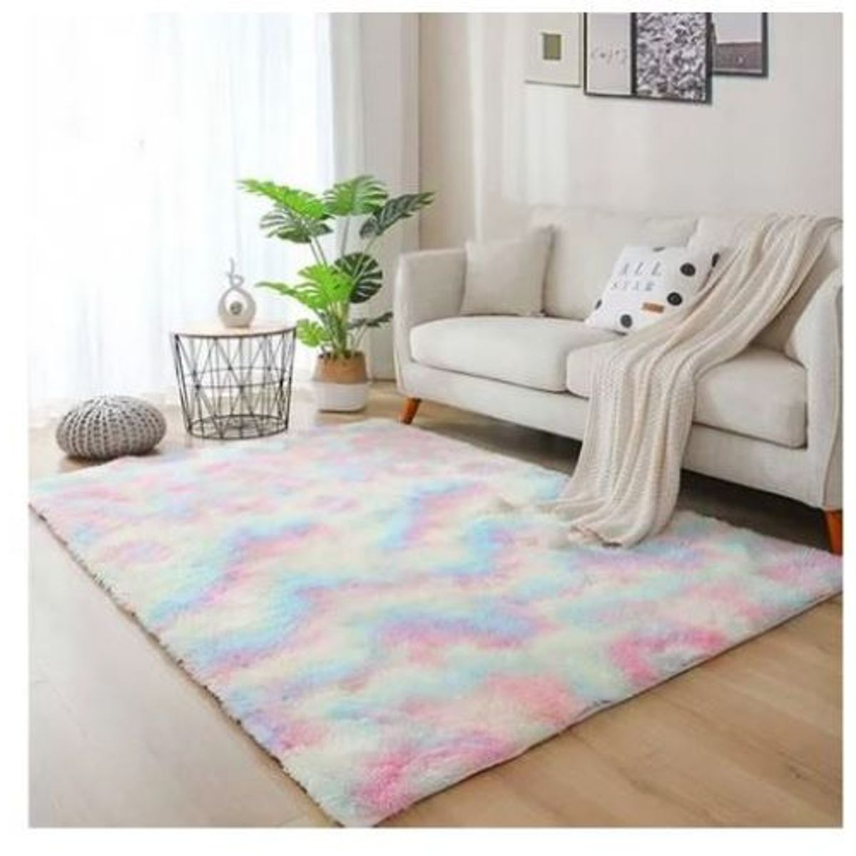 GENERICO - Alfombra peluda tipo Shaggy 240cm x 200cm Arcoiris