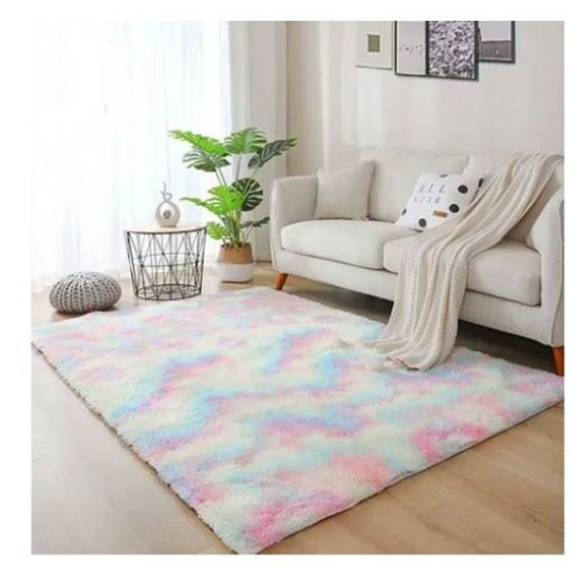 GENERICO - Alfombra peluda tipo Shaggy 240cm x 200cm Arcoiris