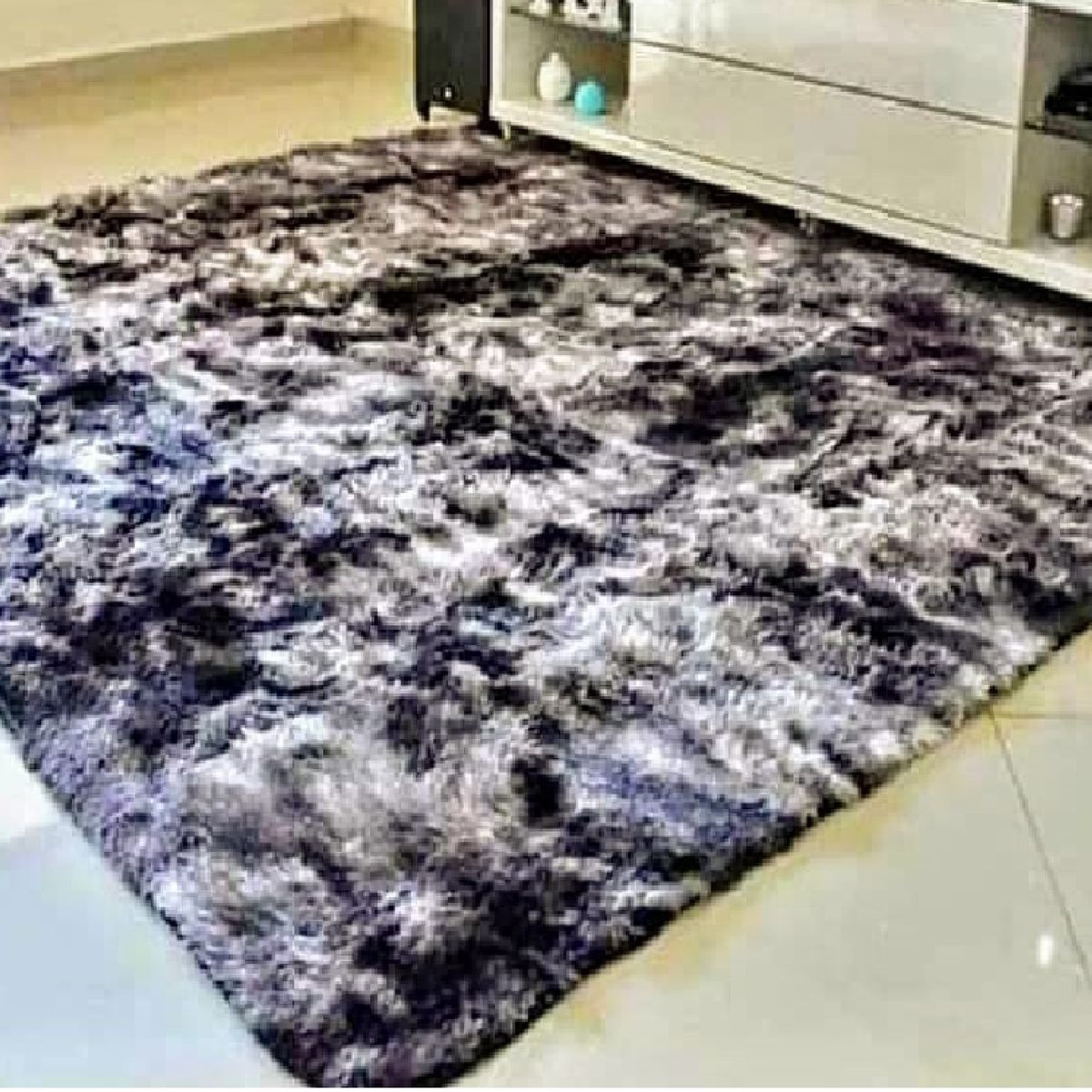 GENERICO - Alfombra peluda tipo Shaggy 240cm x 200cm Negro Jaspeado