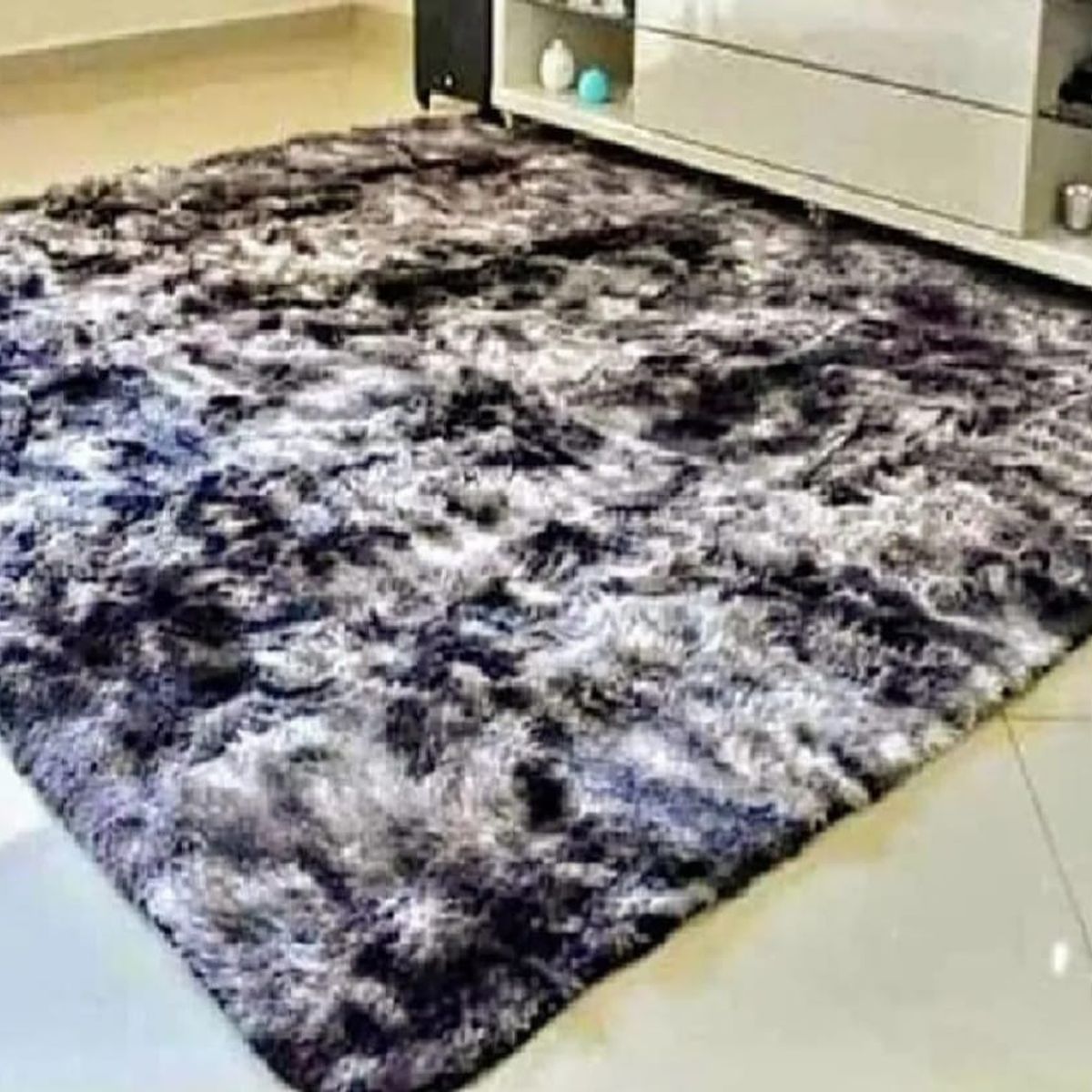 GENERICO - Alfombra peluda tipo Shaggy 240cm x 200cm Negro Jaspeado