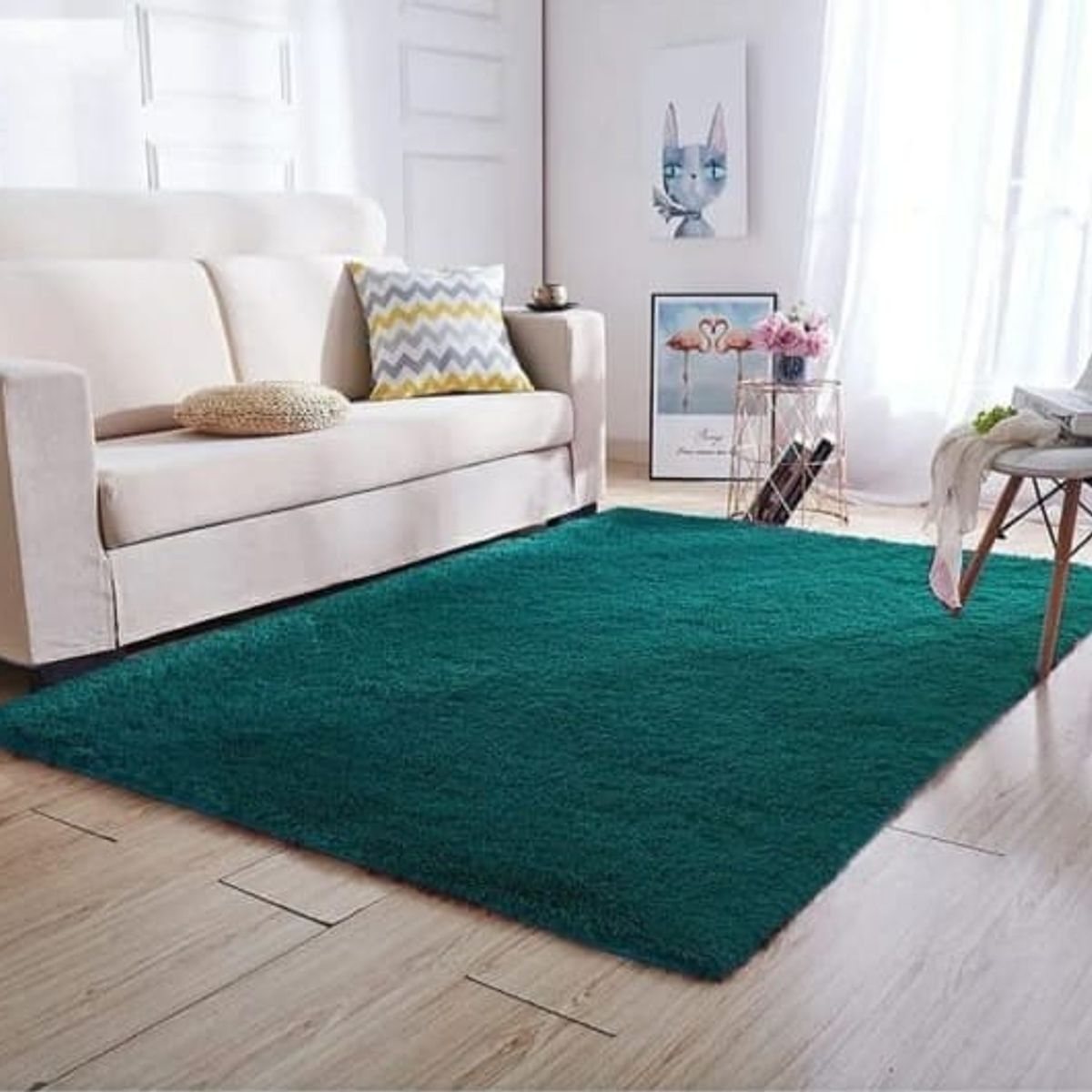 GENERICO - Alfombra peluda tipo Shaggy 180cm x 200cm Turquesa