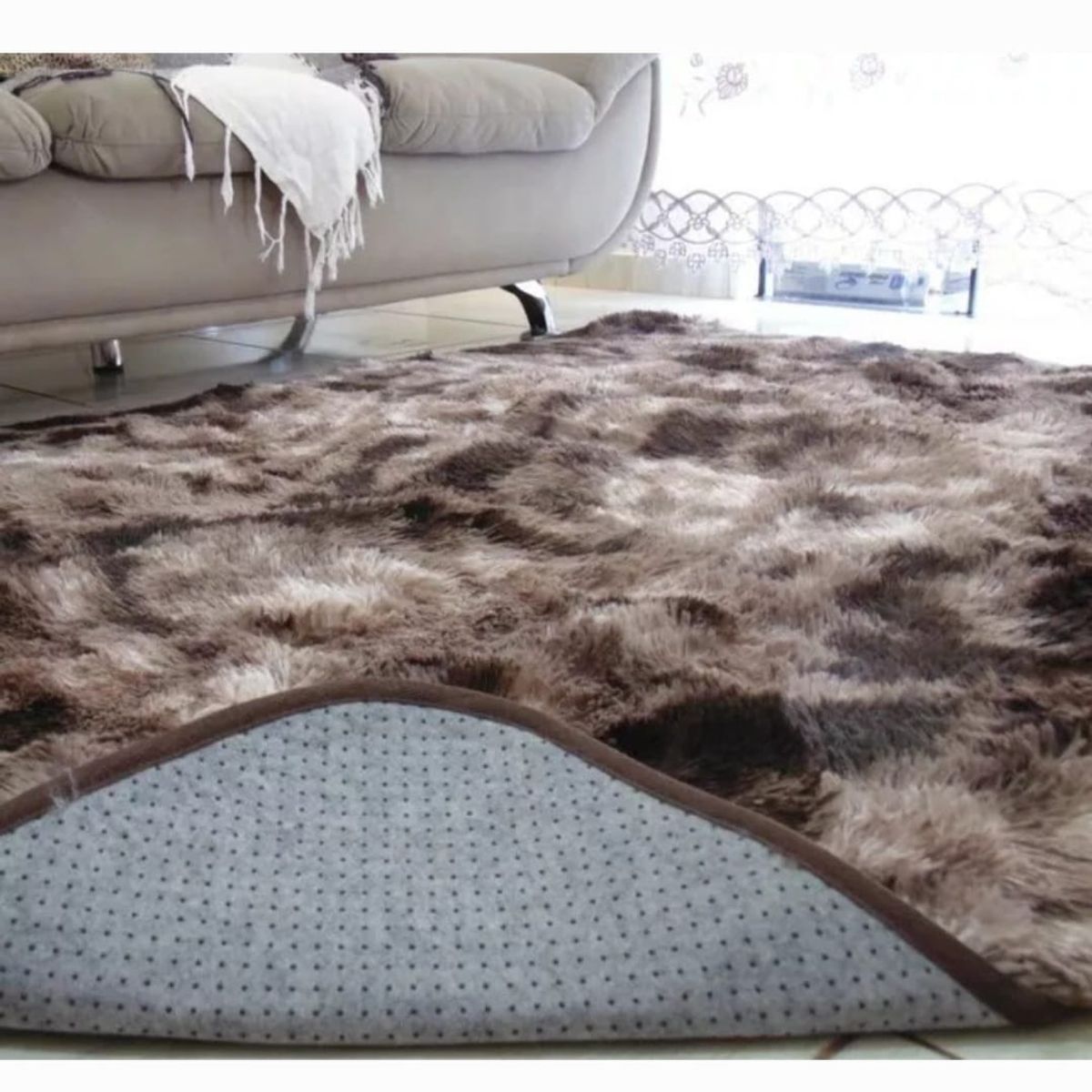 GENERICO - Alfombra peluda tipo Shaggy 180cm x 200cm Café Jaspeado