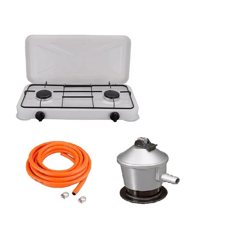 GENERICO - Cocinilla 2P con Regulador de gas manguera y abrazaderas