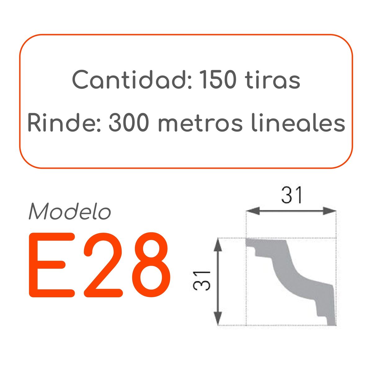 MARBET DESIGN - Cornisa E28 Ps 31x31mm X 2mts Caja 150unds