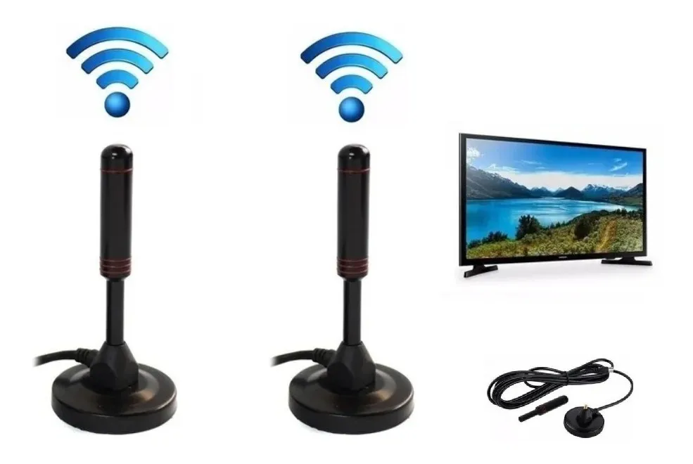GENERICO Pack X2 Antena Tv Digital Hd Con Iman Interior Exterior