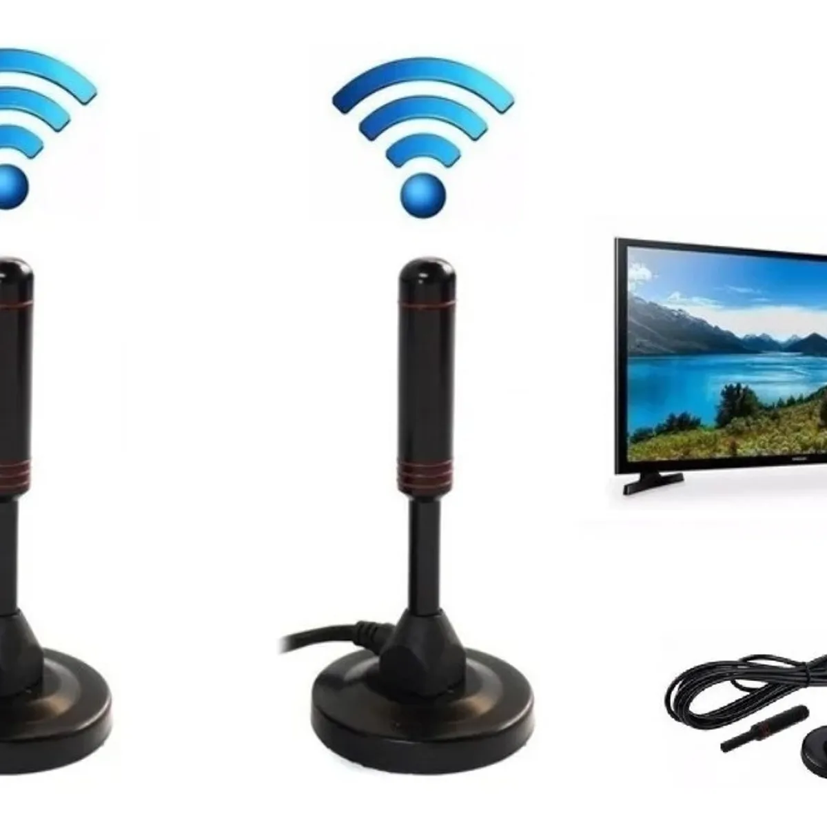 GENERICO - Pack X2 Antena Tv Digital Hd Con Iman Interior  Exterior