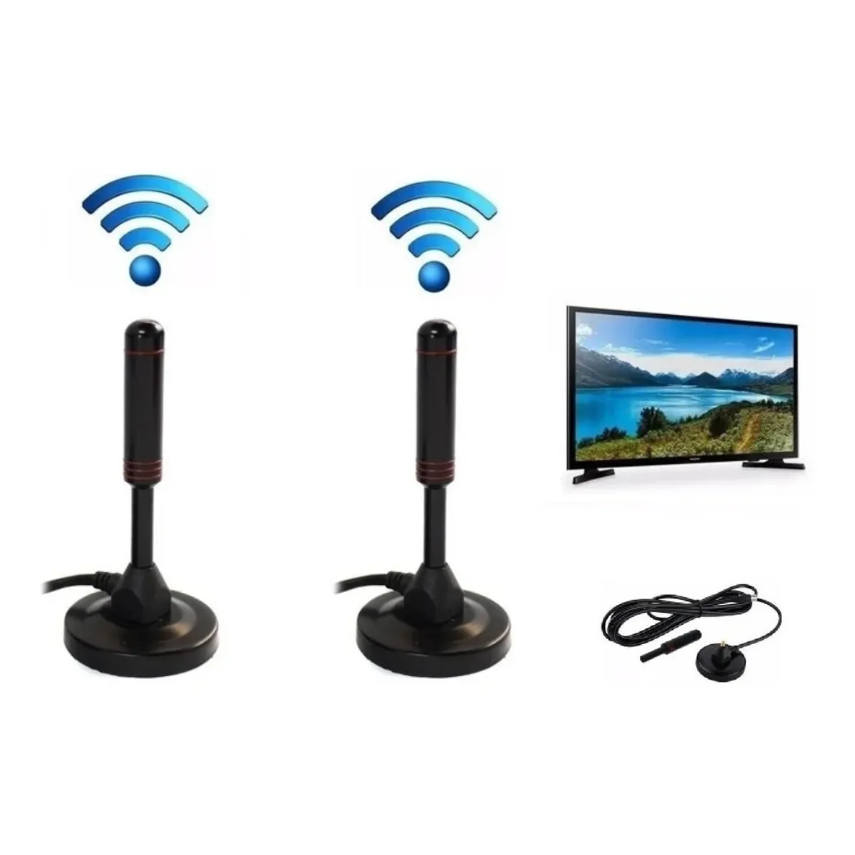 GENERICO - Pack X2 Antena Tv Digital Hd Con Iman Interior  Exterior