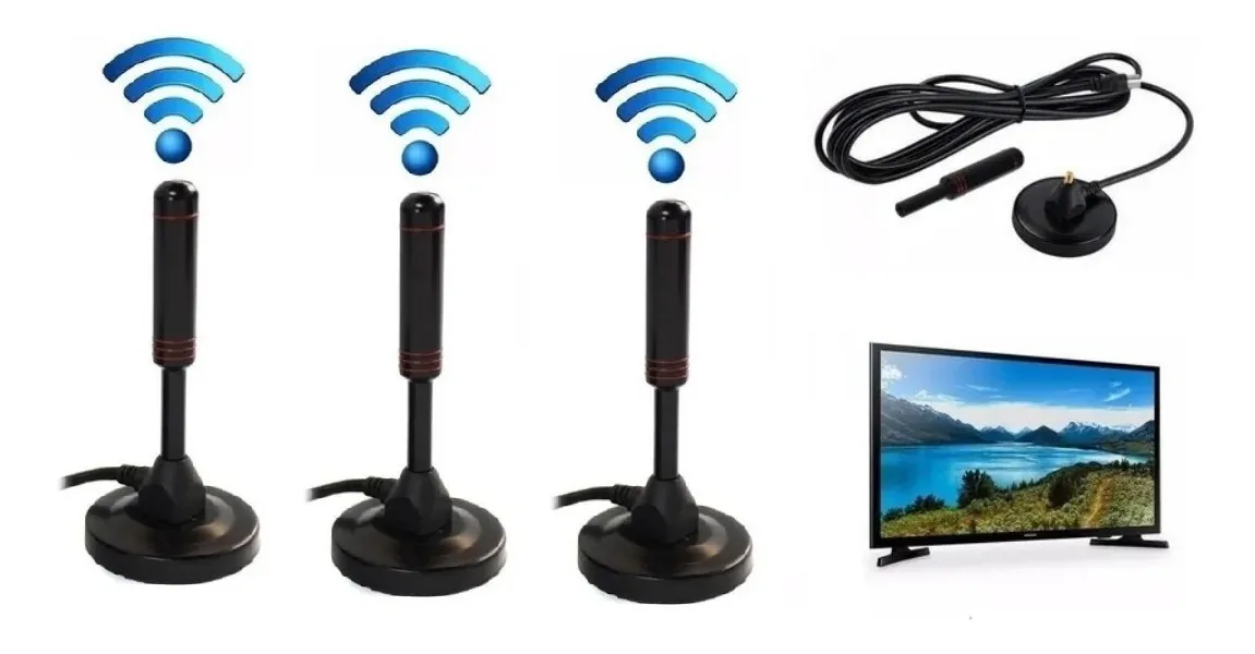 GENERICO Pack X3 Antena Tv Digital Hd Con Iman Interior Exterior