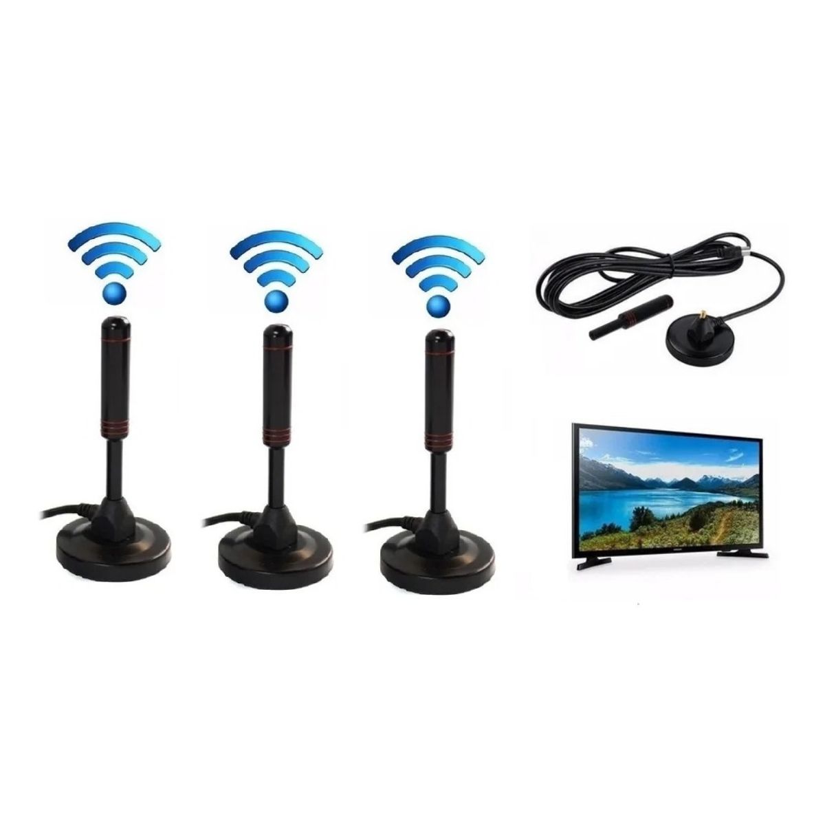 GENERICO - Pack X3 Antena Tv Digital Hd Con Iman Interior  Exterior
