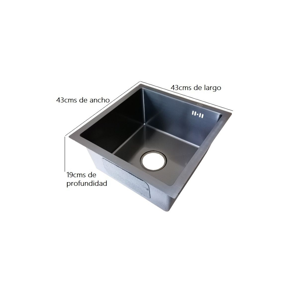 GENERICO - Lavaplatos acero inoxidable 43x43 Deluxe color grafito oscuro