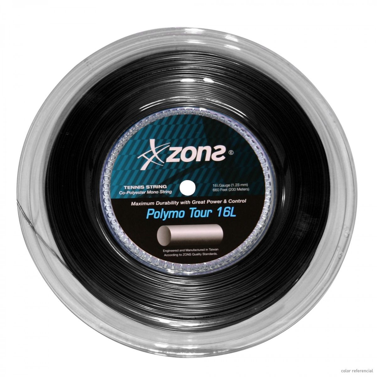 ZONS - CUERDA DE TENIS ZONS POLYMO TOUR 16L/128MM NEGRA 200 MTS.