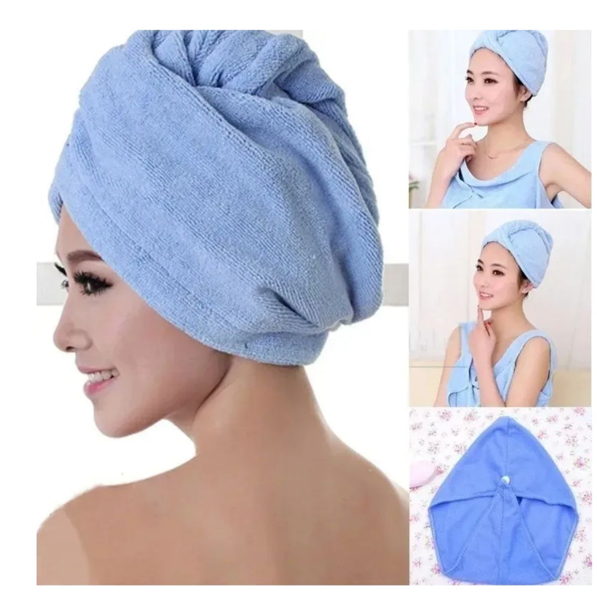 GENERICO - Toalla Para Secar Pelo Turbante Microfibra Colores Cabello Celeste