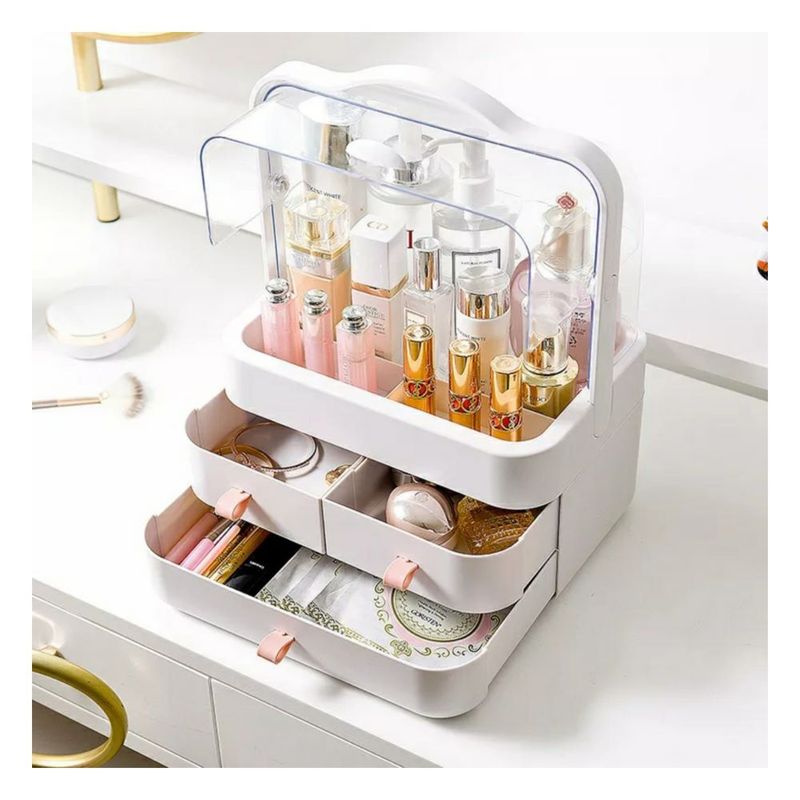 GENERICO - COSMETIQUERO CON TAPA ESTILO ELEGANTE DOBLE CAJONERAS BLANCO