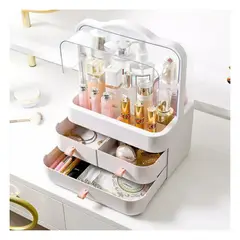 GENERICO - COSMETIQUERO CON TAPA ESTILO ELEGANTE DOBLE CAJONERAS BLANCO