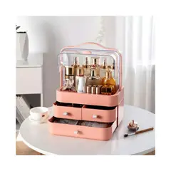 GENERICO - COSMETIQUERO CON TAPA ESTILO ELEGANTE DOBLE CAJONERAS ROSA